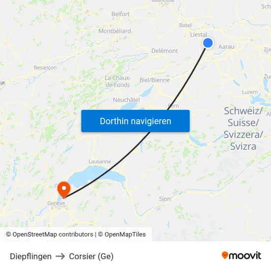 Diepflingen to Corsier (Ge) map