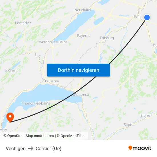 Vechigen to Corsier (Ge) map