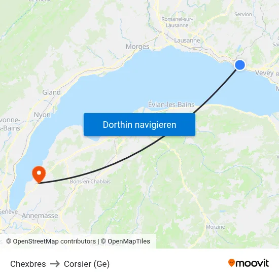 Chexbres to Corsier (Ge) map