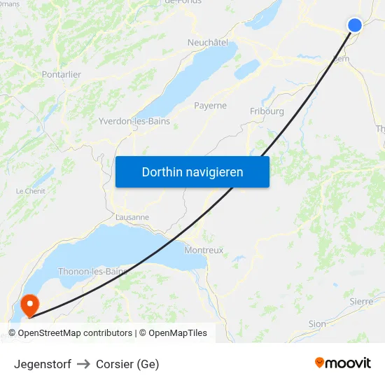 Jegenstorf to Corsier (Ge) map