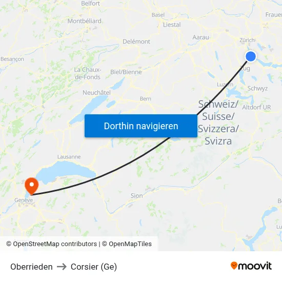 Oberrieden to Corsier (Ge) map