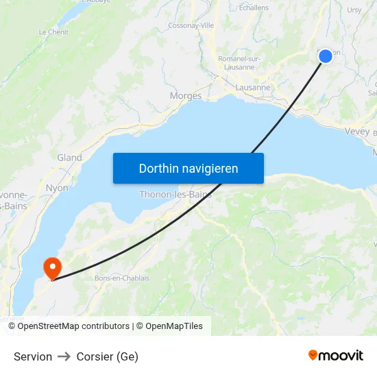 Servion to Corsier (Ge) map