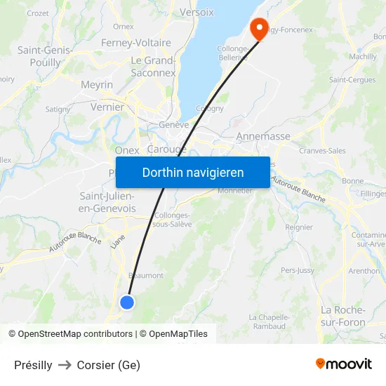 Présilly to Corsier (Ge) map