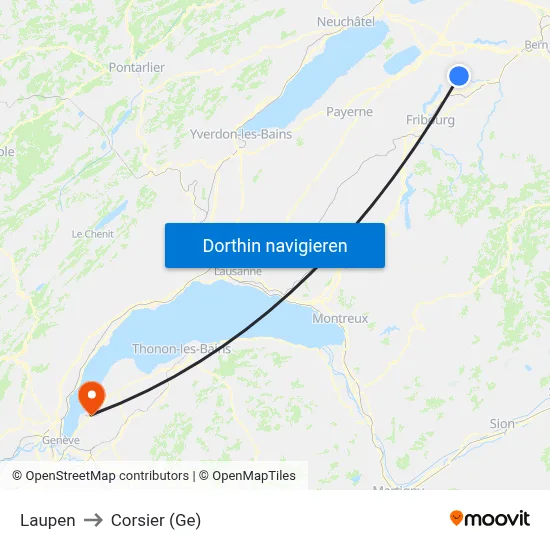 Laupen to Corsier (Ge) map