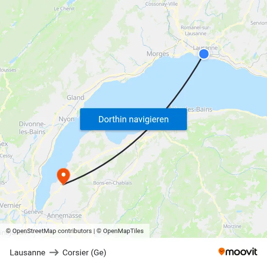 Lausanne to Corsier (Ge) map