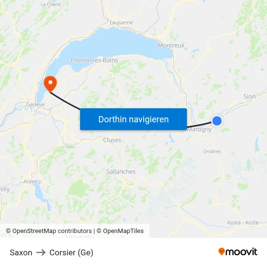 Saxon to Corsier (Ge) map