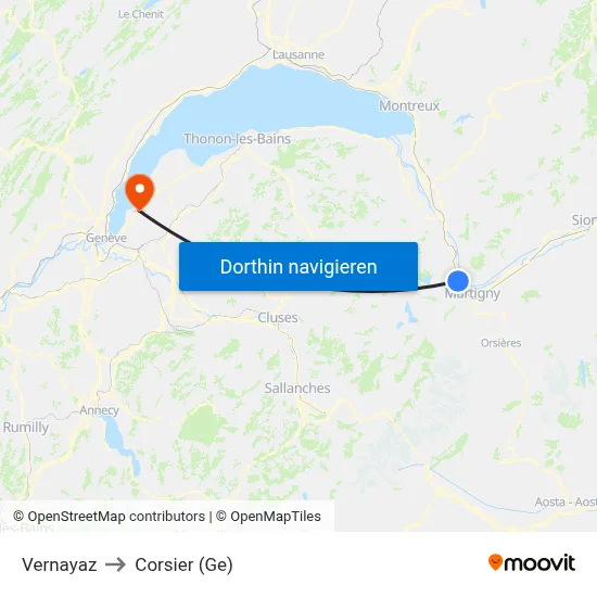 Vernayaz to Corsier (Ge) map