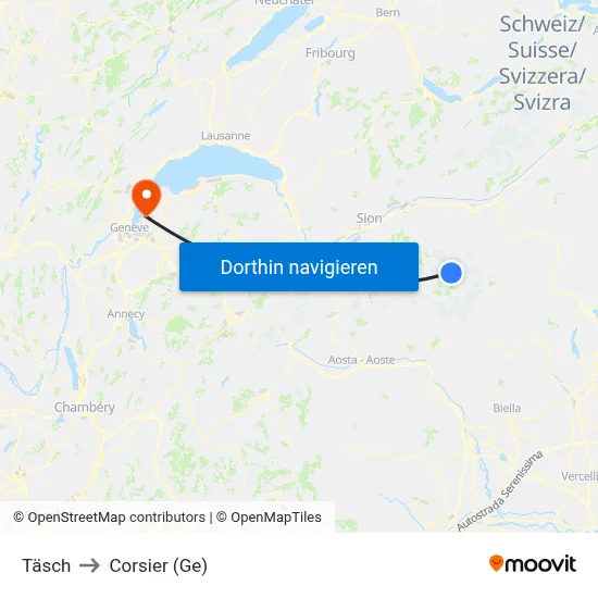 Täsch to Corsier (Ge) map