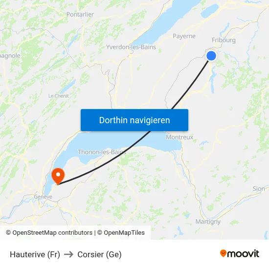 Hauterive (Fr) to Corsier (Ge) map