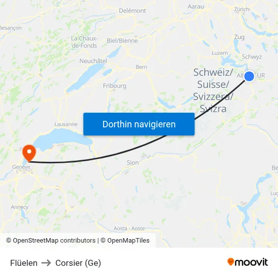 Flüelen to Corsier (Ge) map