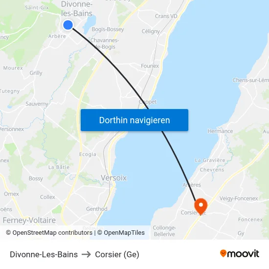 Divonne-Les-Bains to Corsier (Ge) map