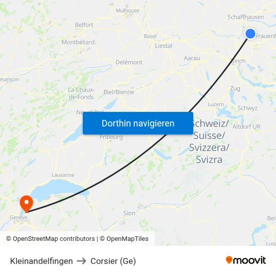 Kleinandelfingen to Corsier (Ge) map