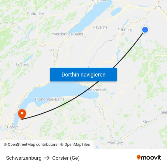 Schwarzenburg to Corsier (Ge) map