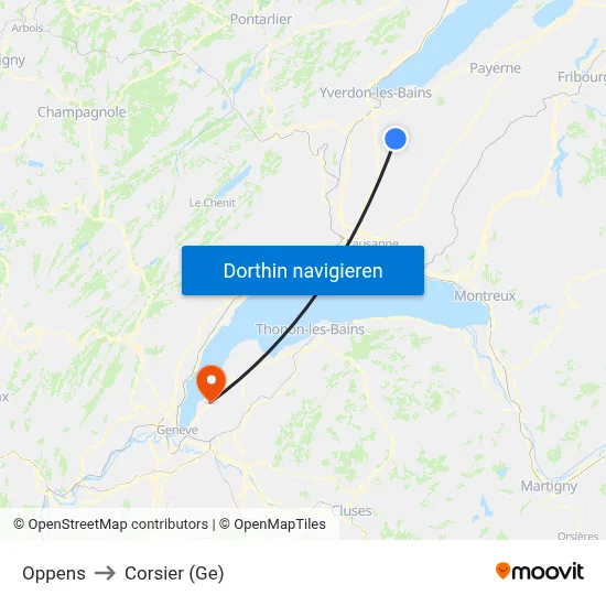 Oppens to Corsier (Ge) map