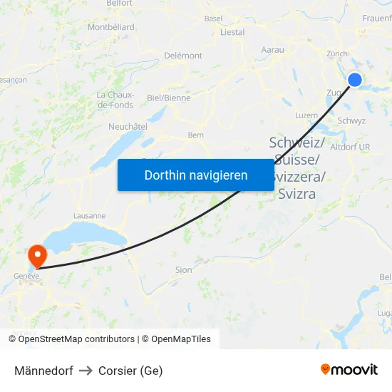 Männedorf to Corsier (Ge) map