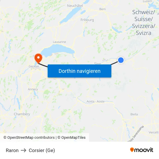 Raron to Corsier (Ge) map