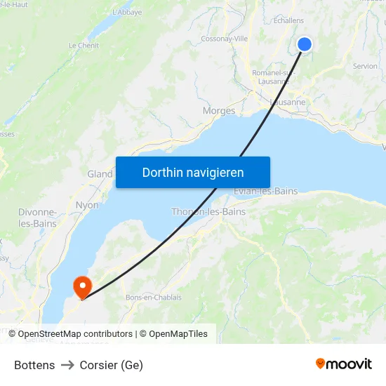 Bottens to Corsier (Ge) map