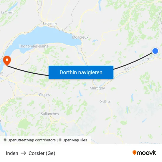 Inden to Corsier (Ge) map
