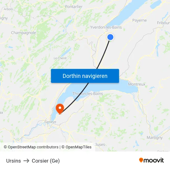 Ursins to Corsier (Ge) map