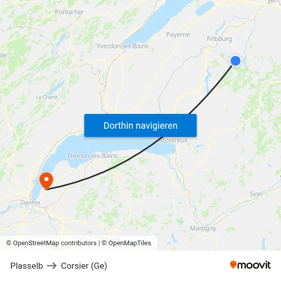 Plasselb to Corsier (Ge) map