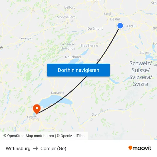 Wittinsburg to Corsier (Ge) map