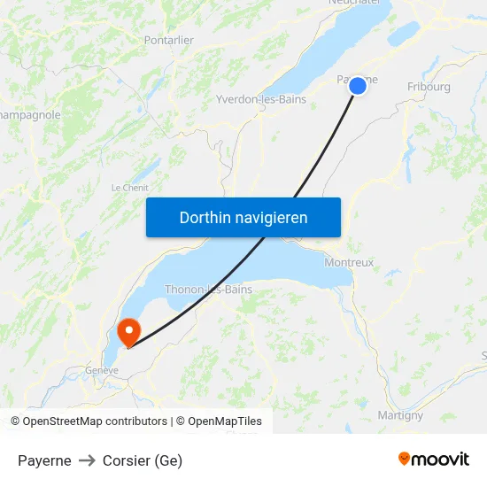 Payerne to Corsier (Ge) map