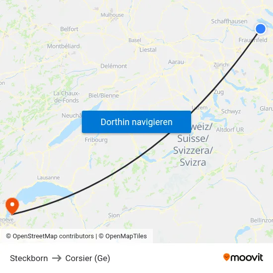 Steckborn to Corsier (Ge) map