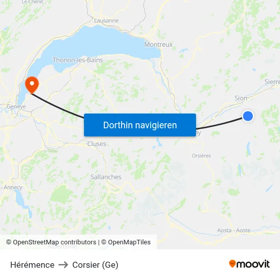 Hérémence to Corsier (Ge) map