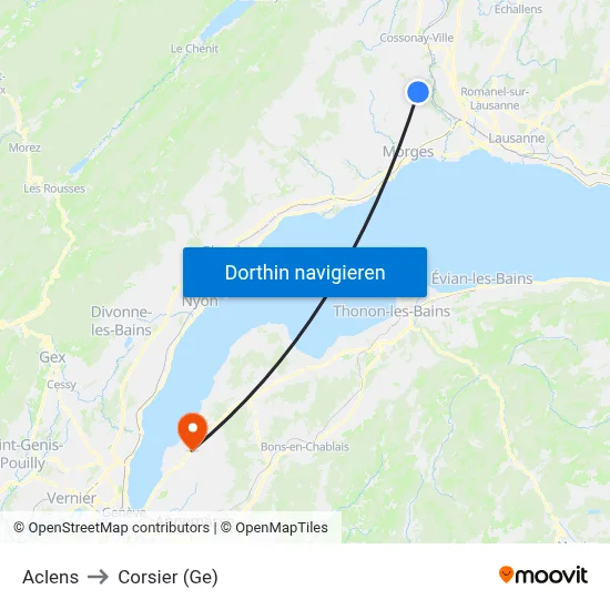 Aclens to Corsier (Ge) map