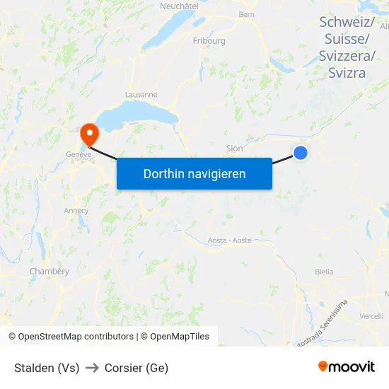 Stalden (Vs) to Corsier (Ge) map