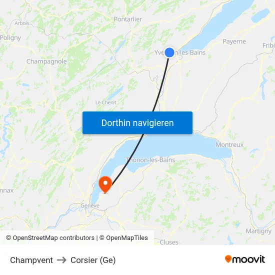 Champvent to Corsier (Ge) map