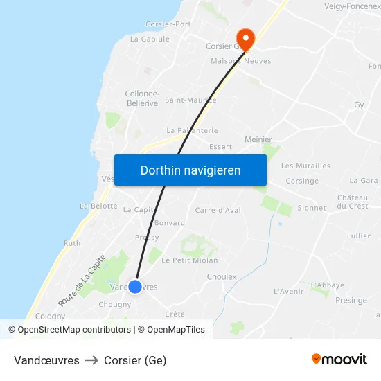 Vandœuvres to Corsier (Ge) map