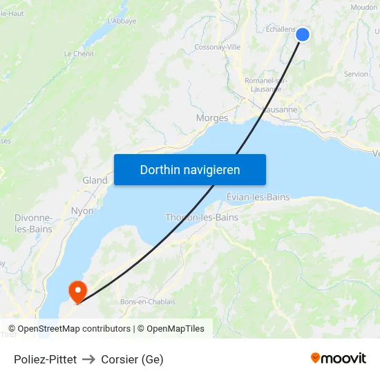 Poliez-Pittet to Corsier (Ge) map