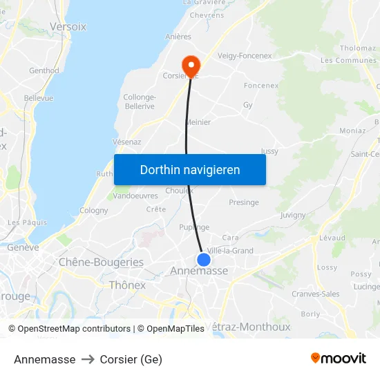 Annemasse to Corsier (Ge) map