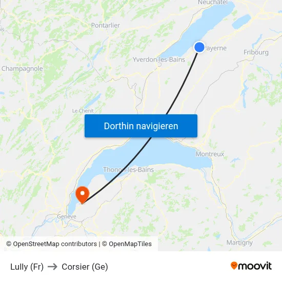 Lully (Fr) to Corsier (Ge) map