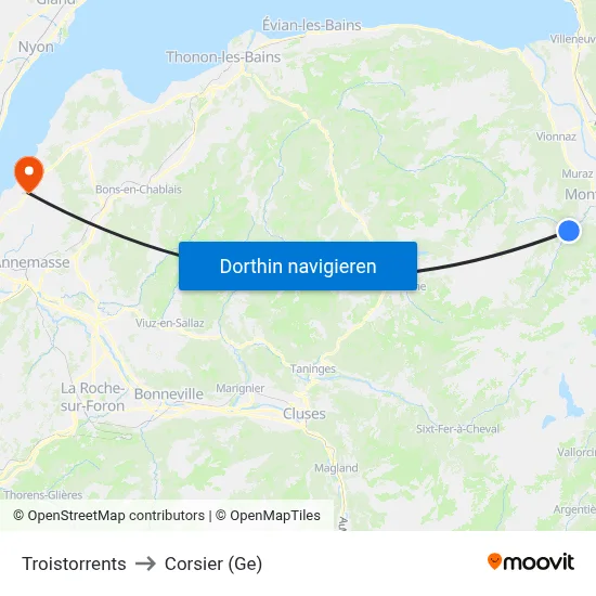 Troistorrents to Corsier (Ge) map