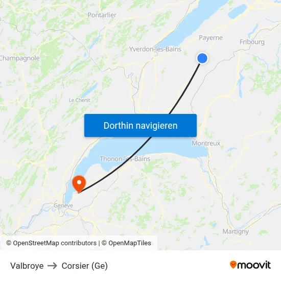 Valbroye to Corsier (Ge) map