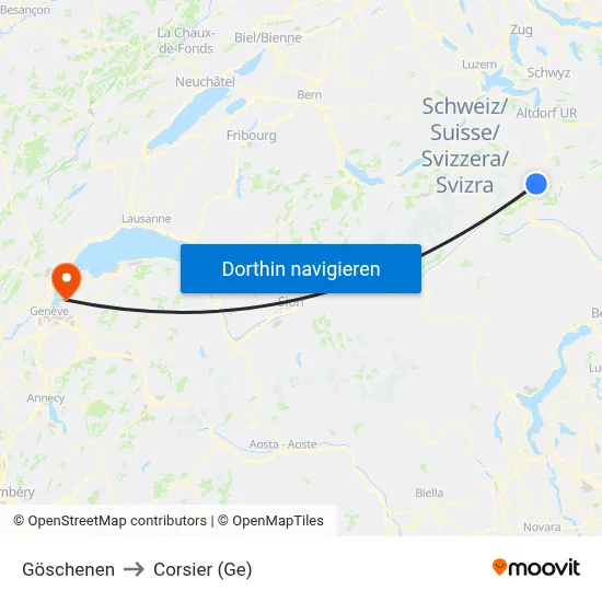 Göschenen to Corsier (Ge) map