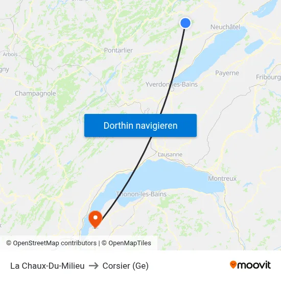 La Chaux-Du-Milieu to Corsier (Ge) map