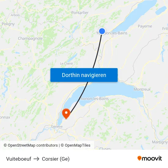 Vuiteboeuf to Corsier (Ge) map
