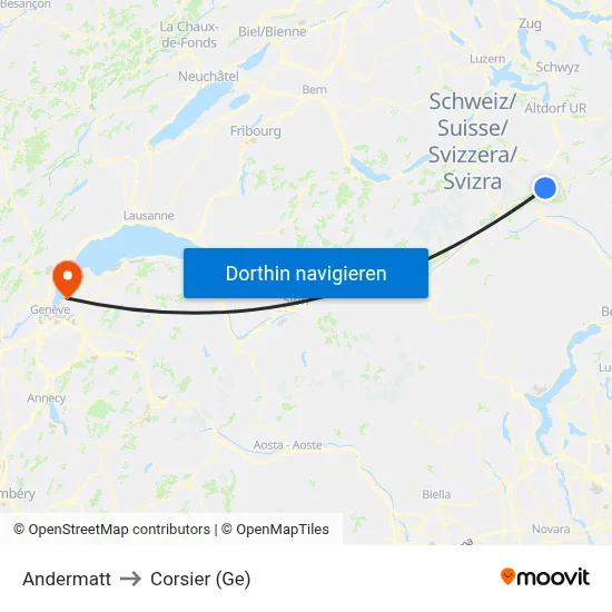 Andermatt to Corsier (Ge) map