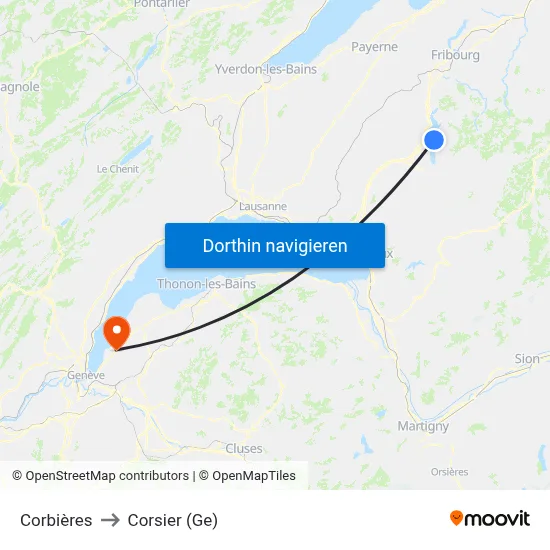 Corbières to Corsier (Ge) map