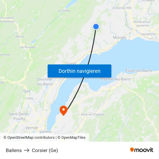 Ballens to Corsier (Ge) map