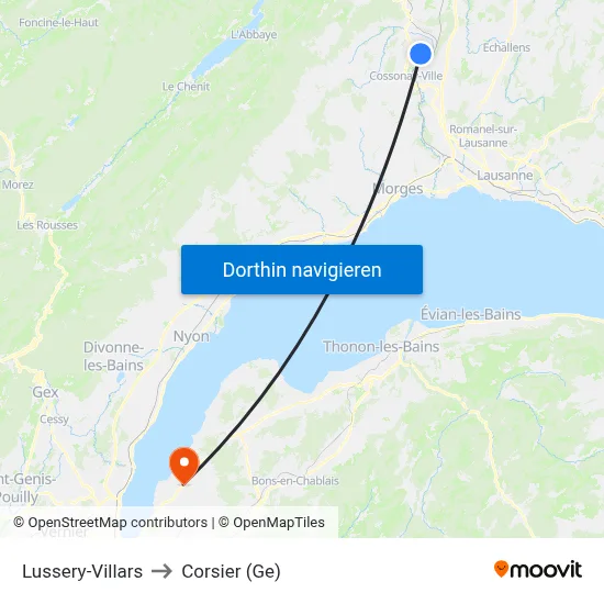 Lussery-Villars to Corsier (Ge) map