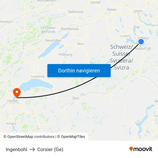 Ingenbohl to Corsier (Ge) map