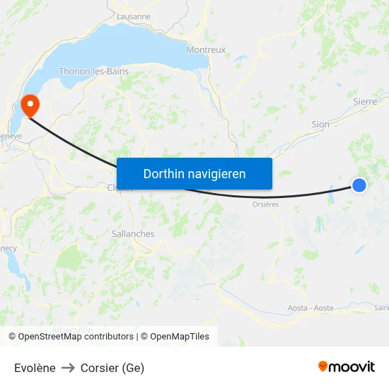 Evolène to Corsier (Ge) map