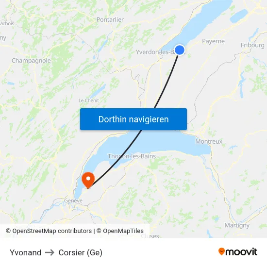 Yvonand to Corsier (Ge) map