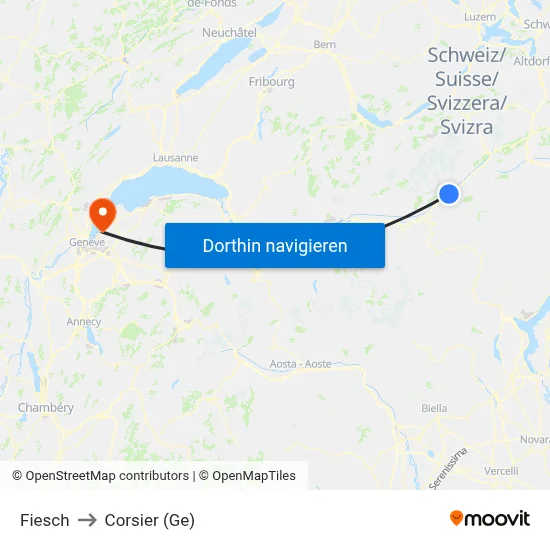 Fiesch to Corsier (Ge) map