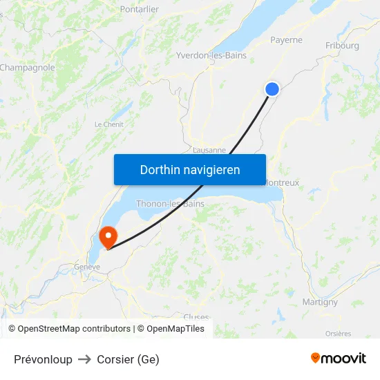Prévonloup to Corsier (Ge) map