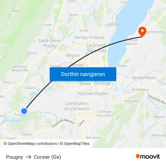 Pougny to Corsier (Ge) map